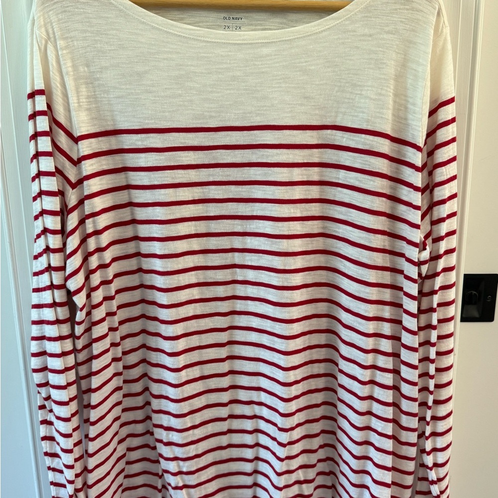 Old Navy Boatneck Red and White Stripe 2X Plus Knit Long Sleeve Top